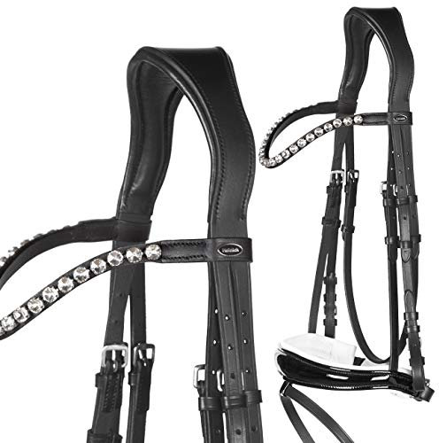 Heinick-Reitsport Trense anatomisch Competition Schwarz Weiß Lack ~ Glow-Silver ~ Warmblut