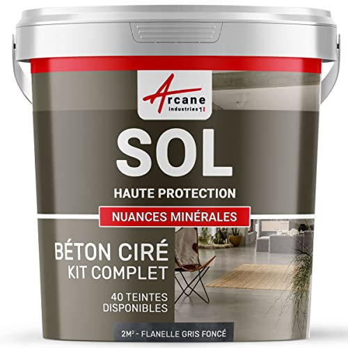 Béton ciré sol en kit | Primaire et vernis de finition inclus - 2 m² (en 2 couches) Flanelle Gris Foncé - ARCANE INDUSTRIES
