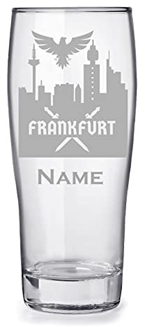 Bierglas mit Gravur 0,3l personalisiert mit Namen, tolles Geschenk für Papa Geburtstag - Motiv Frankfurt Skyline