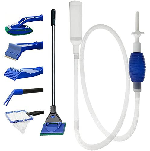 SLOCME 5-in-1 Aquarium Reinigungsset mit Kies Vakuum Siphon Pumpe - Manueller Aquariumreiniger für Wasserwechsel und Algenentfernung