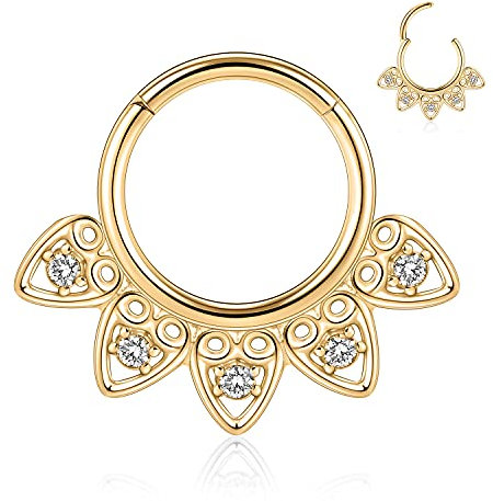 AROWRO Nase Septum Ringe Daith Ohrringe Helix Tragus Rook Septum Nase Daith Piercing Schmuck Septum Schmuck Septum Clicker Knorpel Helix Tragus Lobe Ohrringe Gold Chirurgenstahl 16G 8mm