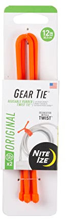 Nite Ize GT12-31-2R3 Original Gear, Reusable Rubber Twist Tie, 12 Inch, 2-Pack, Bright Orange, Made in The USA, 12-2 Pack