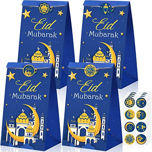 28er Pack Eid Mubarak Mitgebsel Papiertüten Eid Al Fitr Party Süßigkeiten Goodies Taschen Moschee Ramadan Thema Gedruckte Geschenktüten für Muslimische Party Zubehör 8,3 x 4,7 x 3,1 Zoll