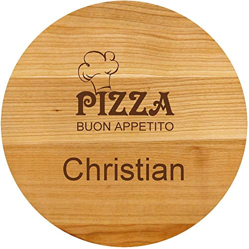 Sterngraf Pizzabrett MIT GRAVUR (Namen) personalisierter Holz Pizza-Teller 30cm, Geschenkidee zu Geburtstagen Hochzeiten, Geschenke zum Jahrestag Jubiläum, MotivP4 Buon Appetito