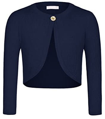 trudge Mädchen Pailletten Strickjacke Basic Bolero Kinder Glitzer Lange Ärmel Schulterjacke Bolerojäckche kurz Zum Kommunionkleid Taufkleid Navy Blau 130