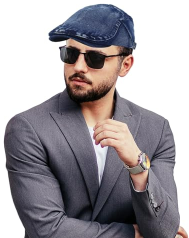 AWOCAN Washed Denim Flat Cap for Men Adjustable Newsboy Caps Shooting Driving Hat Duckbill Ivy Irish Flat Hat Baskenmütze Summer Hats, dunkelblau, One Size
