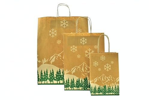 Papiertragetaschen Weihnachten Winter mit Kordel Winterlandschaft (10 Stück, 22 + 10 x 31 cm)