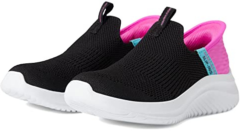 Skechers Girls Ultra Flex 3.0 Fresh Time Sneaker, Black Mesh Pink Trim, 10.5 UK