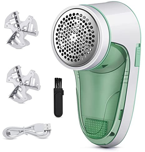 Levapelucchi Elettrico,Leva Pelucchi Elettronico,Togli Pelucchi Elettrico per Abiti e Tessuti,Ricaricabile via USB, con Spazzola e Lame di Ricambio-Verde