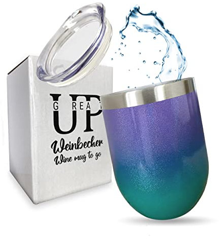 UP GREAT Edelstahl Becher Weinglas Weinbecher to go mit Deckel - KLEINES Geschenk Geburtstag für Freundin Kollegin Mutter Oma, Freundschaftsgeschenk