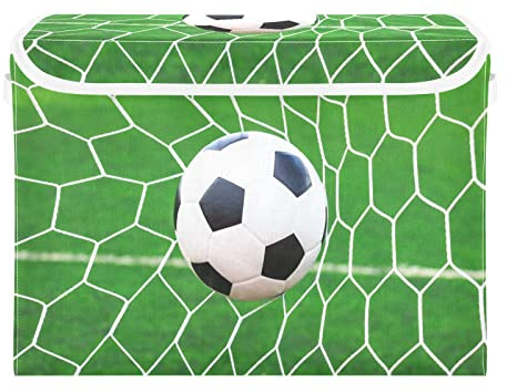 Storage Bins with Lid, Football Soccer Ball Net Storage Box Organizer Toys Bedroom Nursery, 16.5x12.6x11.8 Large Collapsible Storage Cube for Home Office Closet Shelf