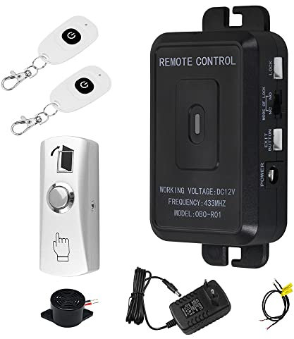 FUSYTULY 433MHz Wireless Access Control Kit Sistema di Allarme Telecomando Sblocco + Alimentazione + Pulsante di Uscita Porta (Serratura elettrica non inclusa)