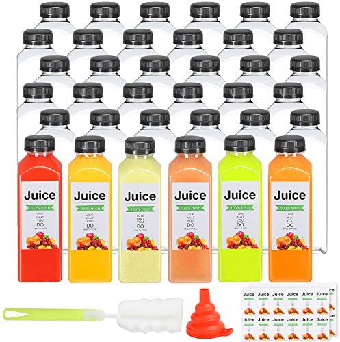 LJINOKYUN 36pcs 16oz Plastic bottles with lids, juice bottles with caps, Reusable containers and Clear beverage for milk, Smoothies, juice