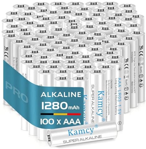 KAMCY Piles AAA, Lot de 100, 1400mAh, Alcalines, 1,5 V LR03, industrielles Batteries AAA, Piles Jetables pour Jouet, Réveil, Télécommande Portable et d'autres Dispositifs Quotidiens