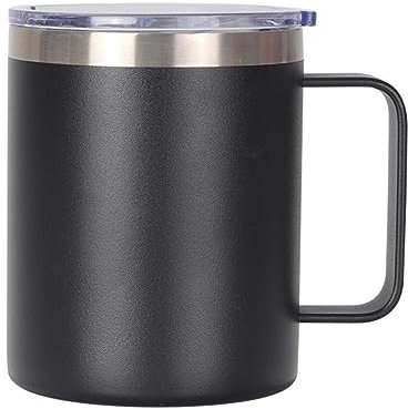 Gteller 12oz Coffee Mug With Handle, Double Wall Stainless Steel Insulated Lowball Tumbler Keeping Hot and Cold (Black)