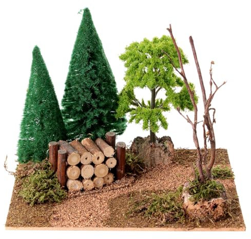 Weg durch den Wald führend, mit Holzstapel, Krippenzubehör, für 6-8 cm Figuren, 15x20x15 cm