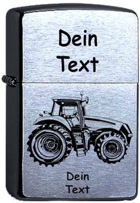 Zippo Benzinfeuerzeug Traktor Landwirt personalisiert Gravur Wunschtext Name Personalisieren Trecker Sturmfeuerzeug Chrome Brushed (Traktor modern)