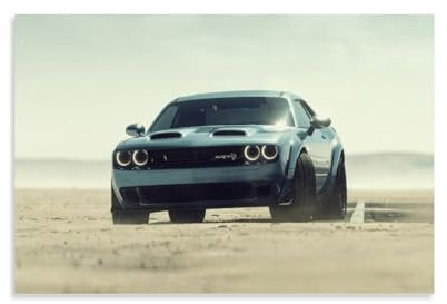 NIPSER Cars 2023 Dodge Challenger SRT Hellcat In Desert Poster für Wandposter für Zimmer, ästhetische Raumdekoration, Teenagerzimmer-Dekor für Mädchen, Wanddekoration, 30 x 45 cm