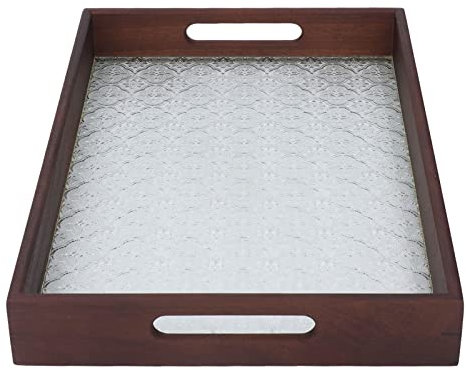 Bandeja Para Servir, Platos Rectangulares De Madera Para Servir, Bocadillos Pan Ensalada De Frutas Tabla De Quesos, Bandeja Para Servir Madera De Nogal Vintage Vidrio Pastel Pan Desayuno Merienda P