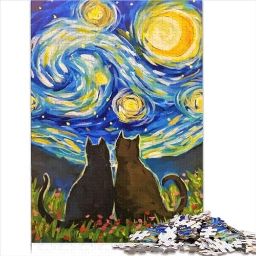 jigsaw 1000 pieces Cat Starry Night Van Gogh puzzle jigsaw adults and Teenagers puzzles difficulty jigsaw wooden jigsaw educational game toy family decoration 1000pcs (75x50cm)