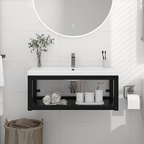 Prissent Struttura per Lavabo a Parete Nera 79x38x31 cm in Ferro Mensolone Sospeso Mobile per Bagni con Spazi Piccoli