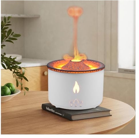 Trsaow Vulkan Luftbefeuchter, Luftfeuchtigkeitsgerät, Quallen und Flammen-Nebelmodus, 360 ml ätherisches Öl Diffusor mit Nachtlicht für Zuhause, Yoga, Büro, SPA