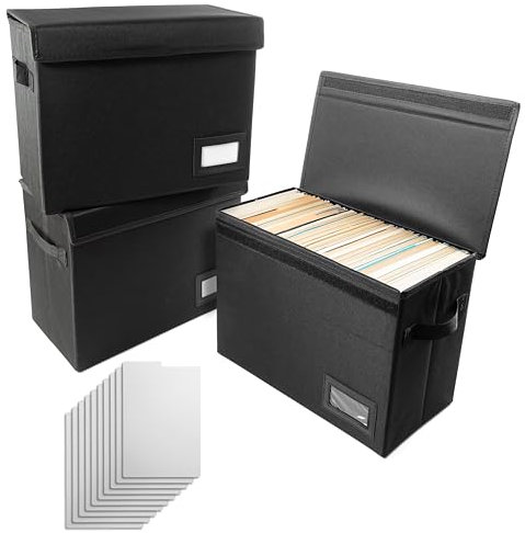 PP Premium Products Comic Storage Boxes, 3 Pack - 150-180 Comic Book Storage Boards with Lid, Label Slot, 15.5 X 7.5 X 11 - Bonus Dividers - Black