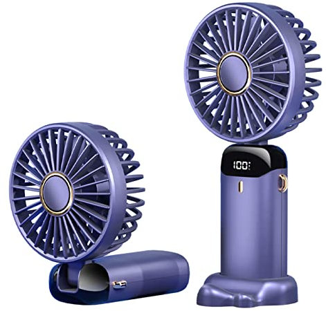 Handventilator, Wiederaufladbarer Tragbarer Mini Ventilator USB, 4000mAh Batteriebetriebener Ventilator, 5 Windgeschwindigkeiten, um 90 ° Verstellbarer Faltbarer Ventilator mit Lanyard und Basis