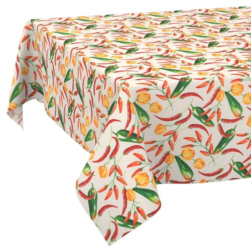 Tischdecke Stoff abwaschbar Tischtuch Tafeldecke pflegeleicht Lotuseffekt schmutz- & wasserabweisend für Indoor Outdoor Tischdecke 200x140cm Schnittkante Chili