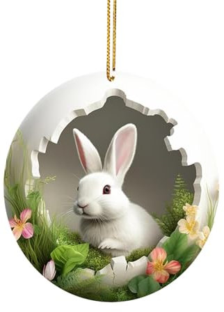 Ostern-Baumschmuck, 7,9 cm große Osterhasen-Hängedekorationen, 2D-Flacher Hasen-Anhänger aus Acryl für Baum, Frühlings-Ostern-Anhänger für - -Dekoration, 1/5 Stück