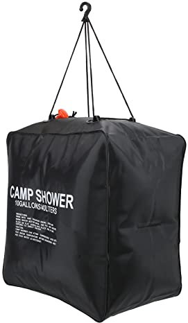 Pssopp Solarbetriebener 40L Wassersack Intelligenter Duschkopf Tragbare Dusche für Camping Ausflug PVC Schwarz