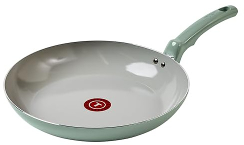 T-Fal Refresh Ceramic Nonstick Frying Pan, 12 in Skillet, Mint Green | Recycled aluminum body, Thermo-Spot heat indicator, Oven safe to 350°F, All cooktops except induction, Egg and omelet pan
