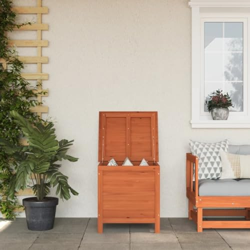 Homgoday Gartentruhe Gartenbox Holztruhe Kissenbox Auflagenbox Aufbewahrungsbox mit Deckel Kissentruhe Auflagentruhe für Terrasse Balkon Braun 50x49x56,5 cm Massivholz Tanne