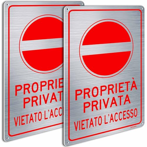 2 Pz Ashoaza Cartello Proprietà Privata in Alluminio Spazzolato Cm 20 x 30 - Cartelli Vietato L'accesso ai non autorizzati - Impermeabile - Con 4 fori e adesivi (Cartelli Proprieta Privata)