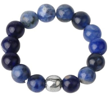 Bagues Réglables En Perles De Quartz Rose Naturel – Bagues Rondes En Pierre De Sodalite Avec Cordon Élastique,Bagues À Breloques Pour Femme,Bijoux De Fête,Bleu,Réglable