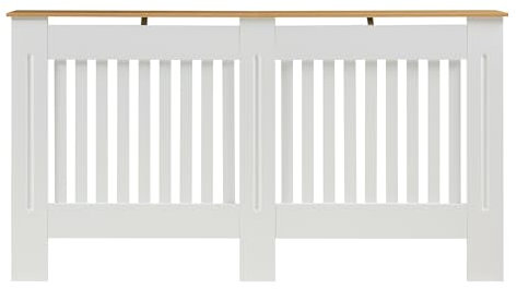 Panana Modern Slatted Radiator Cover, Slatted Cabinet Radiator Covers MDF Wood Cabinet Shelf Heating Covers For Living Room, Hallway (White with Wood Top, L)