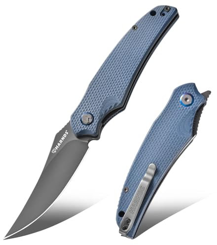 Harnds Taschenmesser Klappmesser Front Flipper mit D2 Stahlklinge und G10 Griff, Premium EDC Messer mit Taschenclip für Outdoor Angeln Überleben (Grau-Grau Titan)