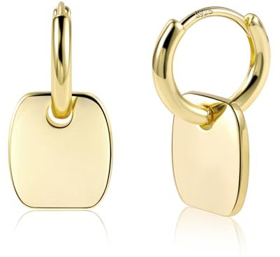 Gold Ohrringe für Damen, Kleine Hängende Ohrringe Hypoallergene Creolen Ohrring mit Eckig Anhänger Geometrische Tropfenohrringe Lange Hängeohrringe für Damen Mädchen