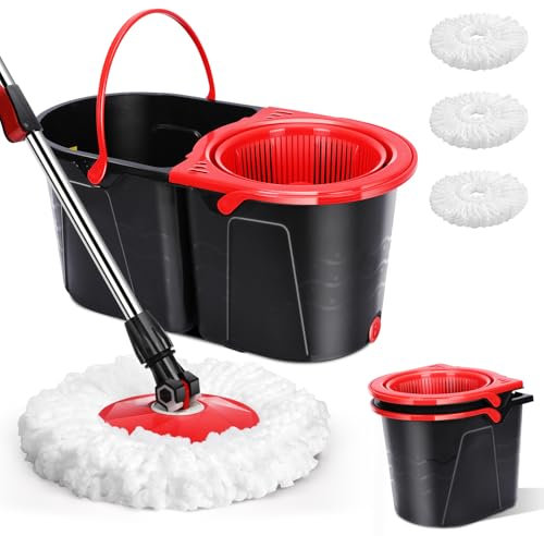 Gadhra Mop and Bucket with Wringer Set for Home,360°Spin Mop and Bucket with Separate Clean and Dirty Water,Wet Dust Mop for Floor Cleaning with 5 Mop Heads