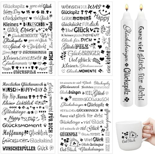 Rub On Sticker Glücksmomente, 4PCS Easy Rub Ons Folie Sprüche für Raysin Keraflott Möbel Glas Holz klötzchen, Rub-On Transfer Aufkleber DIY Deko Glückslicht