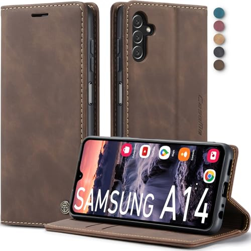 Lxisxcna für Samsung Galaxy A14 5G Hülle, Magnet Leder Klapphülle,Kaffee | Retro PU Leder, 2 Kartenfach, Standfunktion, Schutzhülle, Flip Case, Handyhülle für Galaxy A14 6.6