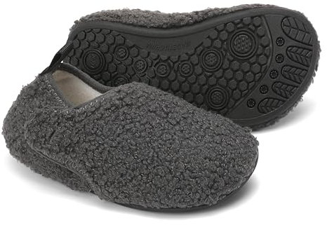 BARFULKER Hausschuh Kinder Jungen Mädchen Winter Weiche Wärme Hüttenschuhe Baby Unisex Socken Pantoffeln Bequem Rutschfeste Kleinkinder Lauflernschuhe Barfußschuhe Slippers(Grau,28/29 EU)