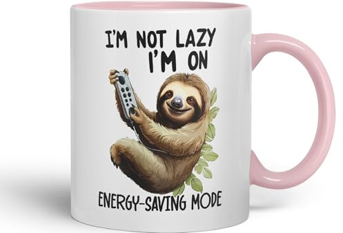 Vixar Taza de cerámica de colores para té, café o café caliente, 330 ml, con texto en inglés I'm Not Lazy I'm On, de 330 ml, color rosa