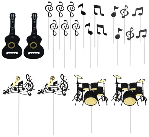 CWPFVQA 25-Teiliges Geburtstags-Kuchenaufsatz-Set, Musik-Kuchenaufsatz, Rock-Instrument-Party-Dekorationen, Gitarren-Geburtstagsparty-Zubehör Für Sänger-Themenparty