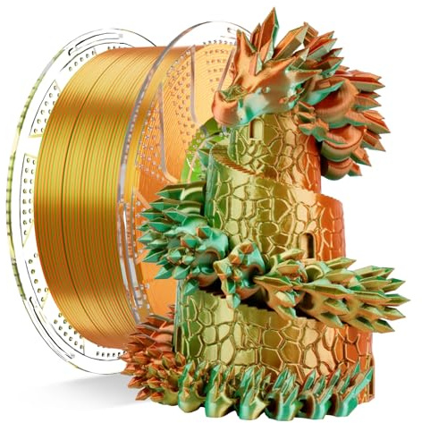 Conjure Seide PLA Filament 1,75 mm Grün-Gold-Orange 1 kg für 3D Drucker | Dreifarbiges Seidenfilament mit Seidenoptik, Farbwechsel je nach Blickwinkel, Grün-Gold-Orange, 1 kg