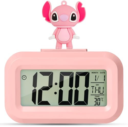 Wonlonda Cartoon Alram Clock Digital Alarm Clock 3 inch Small Size Mini LED Bedside with Charging Cable for Kids Teenagers Gift Bedroom Decor (pink)