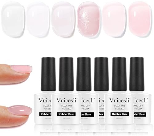 Vnicesli UV Nagellack Rubber Base, 6 Farben Rubber Base Coat Gel Nagellack Clear Milchig Weiß Rosa Nackt, Soak-Off Shellac Unterlack Für Nägel UV Lack Gel Nägel Maniküre - Kit Nummer 09