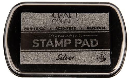 Craft County Stempelkissen mit Pigmenttinte – nachfüllbares Stempelkissen in mehr als 15 Farben – erhöhte Kanten für größere Stempel – Silber
