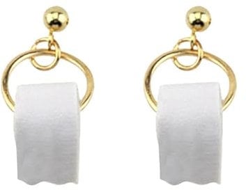 Funny Roll Toilet Paper Earrings Drop Dangle Ear Hook For Women Jewelry Creative Statement Nap Earrings Flat Back (Gold, One Size)