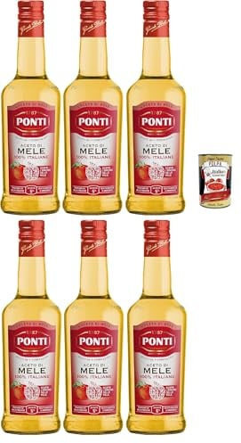 Ponti, Aceto di Mele 100% Italiane, Apfelessig mit einem sanften und harmonischen Geschmack, 5% Säure, ideal für das Aromatisieren Ihrer Salate und Fleisch, 6x 500 ml + Italian Gourmet polpa 400g